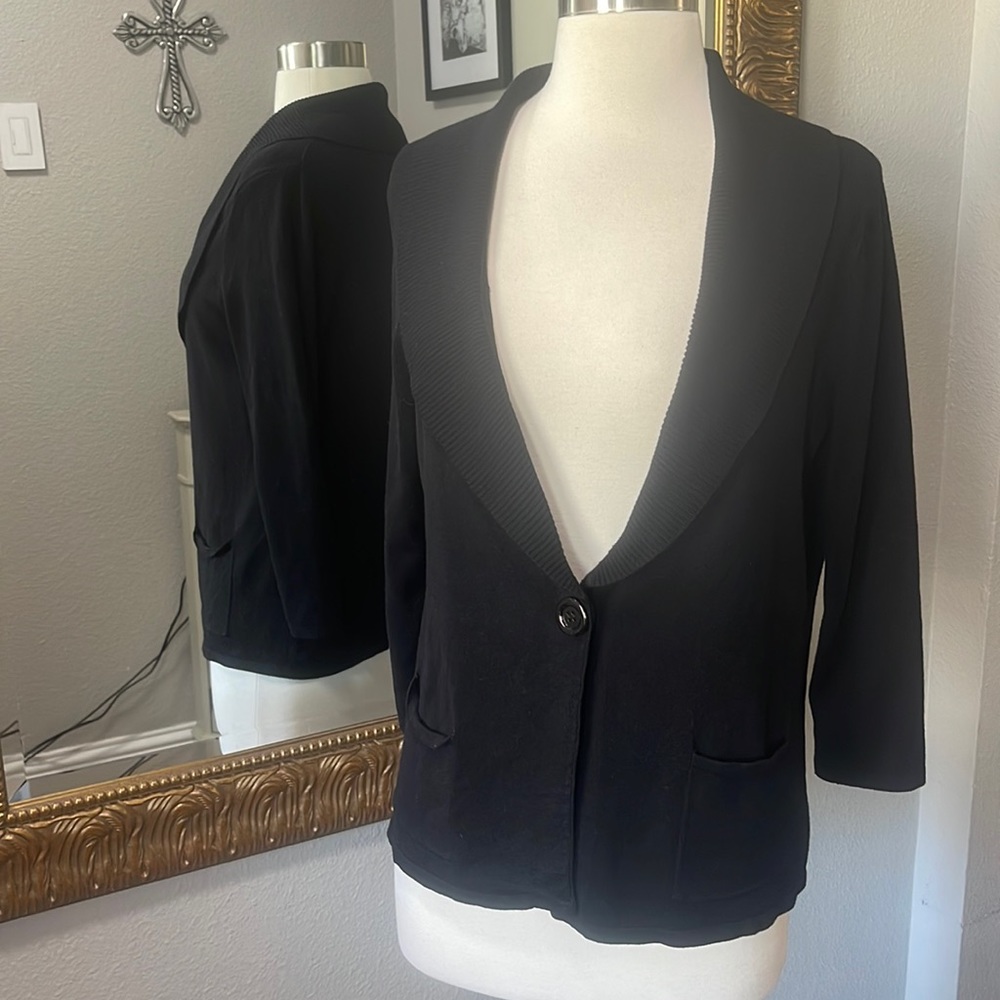 Spense Black Open Front Cardigan with Shawl Collar